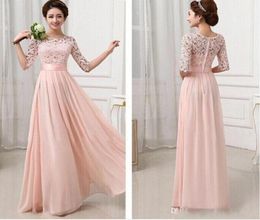 Elegant Women Lace Flower Hollow Out Chiffon Maxi Bridesmaid Dress Long Gown Dress Evening Dresses lace Half Sleeves6185239