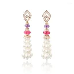 Dangle Earrings Fine Jewelry S925 Sterling Silver Baroque Beaded Fringe Women's Evening For Women Party