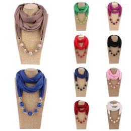 Scarves Necklaces Neckerchief Fashion Bohemia Beads Jewelry Shawl Elegant Solid Color Ring Pendant Scarf Women