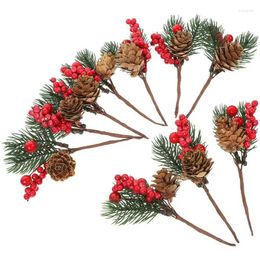 Decorative Flowers 10Pcs Christmas Garland Artificial Pine Cone Xmas DIY Decoration Red Berry Branches Party Supplies Flower Needles