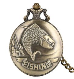 Vine Bronze Fishing Angling Design Quartz Pocket Watch for Men and Women Pendants Chain Gift Present2553922