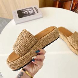 Slippers Black Natural Crochet Fabric Flatform Sandals Slippers Woven Platform Mule Womens Casual Chunky Bottom Slide Summer Beach Flip designer sandals slippers