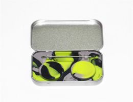 4 in 1 Tin Silicone Storage Kit Set with 2pcs 5ml Silicon Wax Container Oil Jar Base Silver Dab Dabber Tool Metal Box Case Portabl5263983