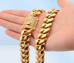 8mm10mm12mm14mm16mm Miami Cuban Link Chains Stainless Steel Necklaces CZ Box Lock Gold Chain for Men Hip Hop jewelry6673833