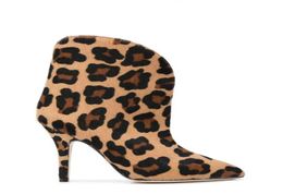 2021 Real leather Med stiletto high heels SHOES Ankle Boot half booties Leopard print Horse Hair Hypotenuse pillage pointed toes c7354738