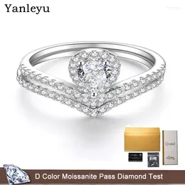 Cluster Rings Yanleyu Real Moissanite Engagement Ring For Women Promise 1CT Waterdrop D Colour Diamond Wedding Band Platinum PT950 Jewellery