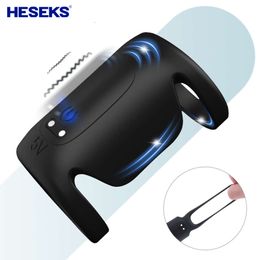 HESEKS Double Ring Penis Vibrator 9 Modes Erection Cock Support Pleasure Enhancing sexy Toy For Man Or Couples Play