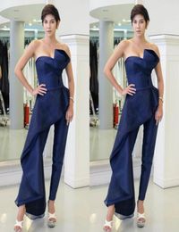 Fashion Royal Blue Pantsuit Prom Dresses Strapless With Overskirt Evening Gowns Vestidos De Fiesta Organza Party Cocktail Dress1896173