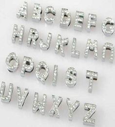 Whole 10mm 130pcslot AZ full rhinestones Slide letters DIY Alphabet Charm Accessories fit for 10mm pet collar keychains9374672
