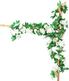 Decorative Flowers 4.8M 2Pack Artificial Flower Garland 16Flowers Ivy Green Vine Home Party Wedding Christmas Garden Arch DIY Fake Plant