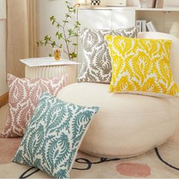 Pillow INS Style Embroidery Cover Pink Gray Yellow Geometric Grass Decorative Pillows El Home Sofa Bed Backrest Pillowcase