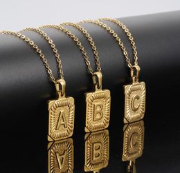 316L Stainless Steel Men Women 26 Capital Letters Pendant Necklace 18K Gold Little Rectangle Fashion Jewellery Lovers Couples Neckla2585817