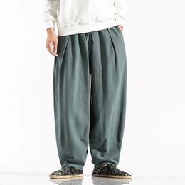 Mens Cotton and Linen Pants Harem Loose Oversize Trousers Casual Wide Leg Large Size Japanese Streetwear Joggers Men 240403