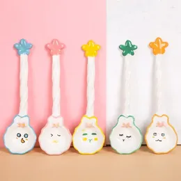 Spoons Japanese-style Ceramics Ladle Cute Cartoon Spoon Household Dessert Restaurant Kitchen Long Handle Scoop Hand Drawn 1Pcs