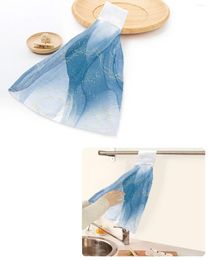 Towel Marble Line Blue Gradient Hand Towels Home Kitchen Bathroom Hanging Dishcloths Loops Quick Dry Soft Absorbent