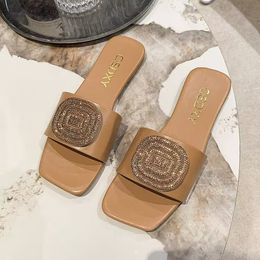 Summer Slippers Women Fashion Flat Leisure Lovely Beautiful Soft Sole Non-Slip Rhinestone Sandals Size 35-42