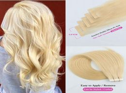 Tape In Remy Human Hair Adhesive Extensions 14quot 16quot 18quot 20quot 22quot 24quot 20pcs Straight Skin Weft Bleach 8560284