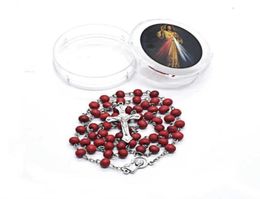 12PCS Random Color Rose Scented Perfume Wood Rosary Beads Inri Jesus Pendant Necklace Catholic Religious Jewelry Christmas Gift6952037