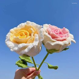 Decorative Flowers 1pcs Knit Flower Rose Fake Bouquet Wedding Decoration Hand-woven Home Table Decorate Creative Gift