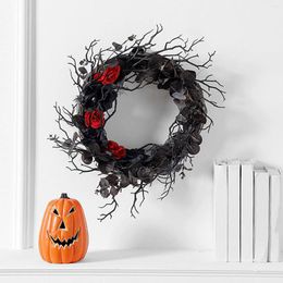 Decorative Flowers Halloween Wreath Dead Black ABS Artificial Branches Design With Red Flower Door Garland For Decoration