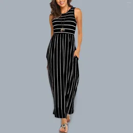 Casual Dresses Holiday Dress Outfits 2024 Women Fashion Sleeveless Striped Flowing Long Skirt With Vestidos Verano Moda