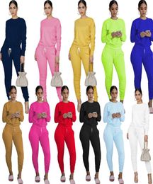 Fashion Womens Tracksuit Two Pieces Set Casual Solid Long Sleeve Pullover Pencil Pants Outfits Ladies Leisure Sports Streetwear Cl3552392