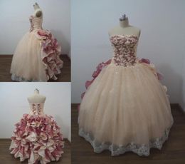 2015 Sexy Ball Gown Embroidery Quinceanera Dresses With Ruffle Sequin Beads Crystals Sequin Dress For 15 Years Debutante Downs5613456
