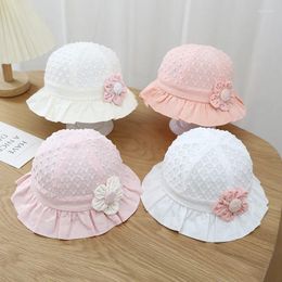 Hair Accessories 4 Colours Spring Fashion Girls Lace Hat With Flower Cute Baby Fisherman Hats Toddler Sunshade Headwear 3-18M