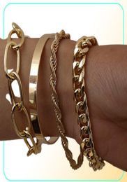 4PcsSet Hip Hop Chunky Thick Miami Curb Cuban Bracelets Bangles Punk Metal ed Rope Chain Bracelet Jewellery Gift9393853