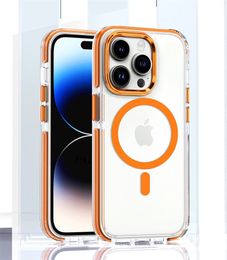 Wireless Magnetic Suction Charge for iPhone15 14 13 12 11 Pro Max Plus Samsung S24 S23 Ultra Plus Transparent TPU Soft and Hard Combination Magsafe Case Cover