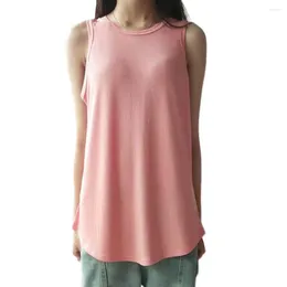 Women's Blouses Women Shirt Stylish Summer Vest For O-neck Loose Fit Tank Top Solid Colour Pullover Streetwear Mid-length Fashionable