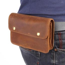 Waist Bags Men's Fanny Bag Crazy Horse Genuine Leather Packs Belt Loop Hip Hook Bum Handmade Travel Small Phone Pouch