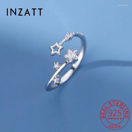 Cluster Rings INZAReal 925 Sterling Silver Zircon Star Adjustable Ring For Women Classic Fine Jewellery Geometric Accessories