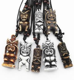 Whole MIXED 8 PCS MaoriHawaiian Style Imitation Bone Carved TIKI Pendants Necklace for men women039s Gift Drop MN6735126