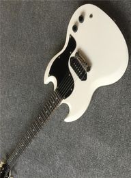 Custom Shop SG Junior 1965 Polaris White Cream Electric Guitar Single Coil Black P90 Pickup Chrome hardware Black Pickguard4952551