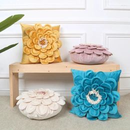 Pillow 45x45cm Flower Handmade Throw Cover Decorative Yellow Velvet Pillowcases With Hidden Zipper For Couch Bed Living Room