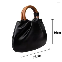 Shoulder Bags Antique Wooden Handle Women's Single Bag For 2024 Fashion Solid Stylish Folding Female's Handbag Versatile Lady