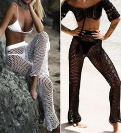 Knitted HollowOut Beach Fishing Net Pants Women Hand Crochet Beach Long Sunscreen Trousers sexy bikini Swimsuit7499597