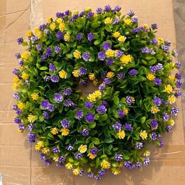 Decorative Flowers Spring Festival Summer Purple Yellow Wreath Simulation Flower Lit Wreaths For Windows Outside Small Window Christmas