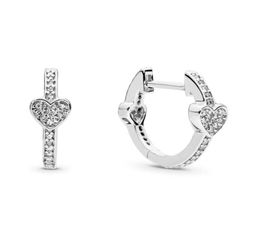 Real 925 Sterling Silver Huggie Earrings for Pave Heart Hoop Earrings Women Girls stud Earrings with Original box67030627708024