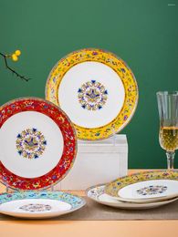 Plates European-Style High-End Western Plate Dish Household Court Style Enamel Ceramic Dishs Jingdezhen Bone Porcelain