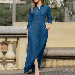 Casual Dresses Spring Summer Maxi Dress Elegant V Neck With Side Pockets Split Hem Soft Breathable Ankle Length Women's For