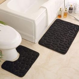 Bath Mats Super Absorbent Non-slip Floor Mat Two-piece Soft Memory Cotton Cobblestone Bathroom Toilet Set Household Items