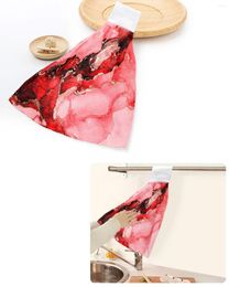 Towel Marble Texture Red Hand Towels Home Kitchen Bathroom Dishcloths With Hanging Loops Quick Dry Soft Absorbent