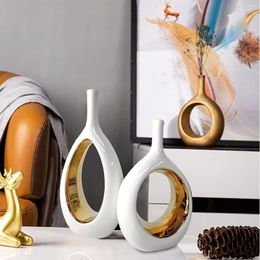 Vases Gold Ceramic Vase With Minimalist Gloss Glazed Donut Decoration Home Decor Living Room