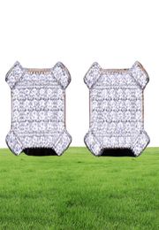 New 10mm Square Stud Earring for Men Women039s Charm Ice Out CZ Stone Rock Street Hip Hop Jewelry Three Colors3525748