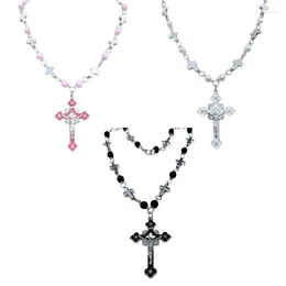 Pendant Necklaces Handmade Pearls Bead Rosary Necklace For Womens Man Crucifix Clavicle Chain Religious Prayer Jewellery Gift