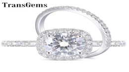 Transgems 14k White Gold 2ct 8mm F Colour Moissanite Engagement Ring Wedding Band Bridal Set Two Pieces Y190612035421094
