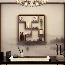 Decorative Plates Chinese Home Square Bogu Rack Wall Solid Wood Mounted Tea Hanging Shelf Decorations