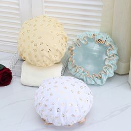 Shower Cap Waterproof Bath Hat Double Layer Women Supplies Printing Hair Cover Bathroom Accessories Shampoo Fume-proof Caps Z161